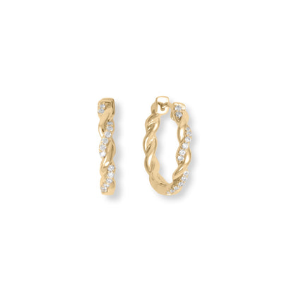 14 Karat Gold Plated CZ Full Twist Hoop Earrings