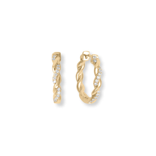 14 Karat Gold Plated CZ Full Twist Hoop Earrings