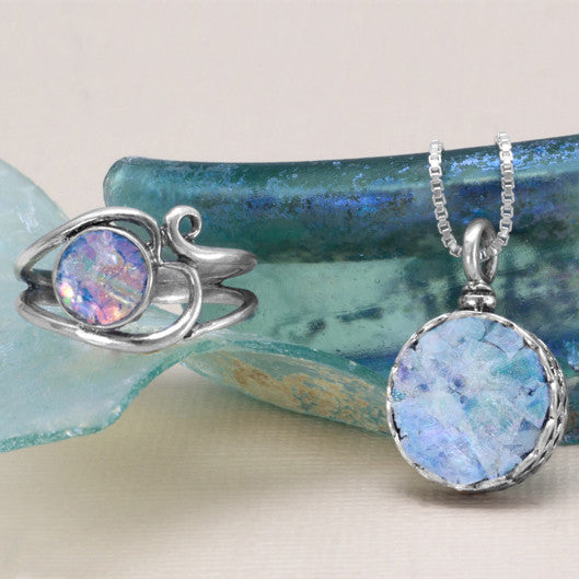Roman Glass Pendant Silver Necklace
