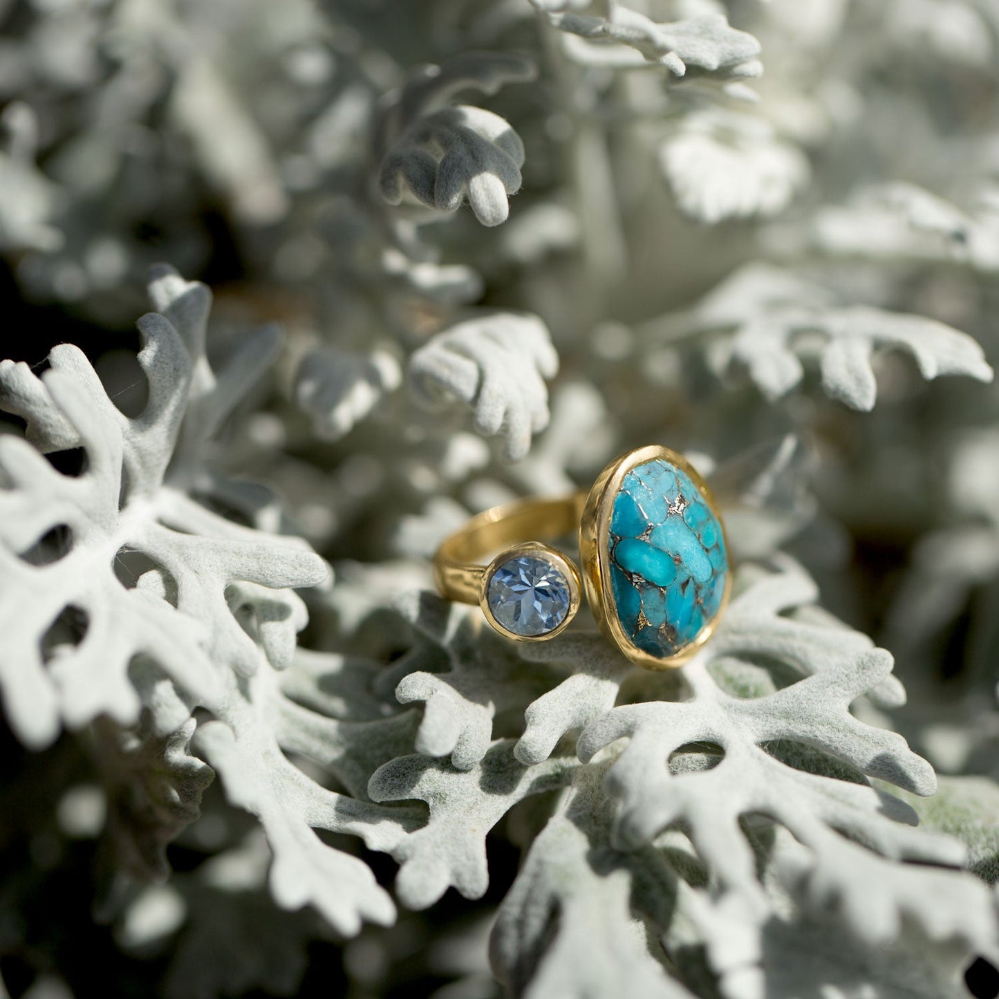 Turquoise & Blue Topaz Ring in Vermeil Gold