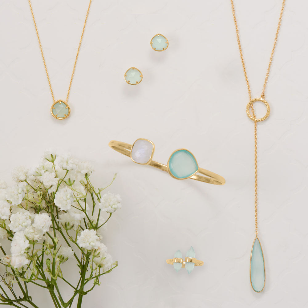 Chalcedony Pear Stud Vermeil Gold Earrings