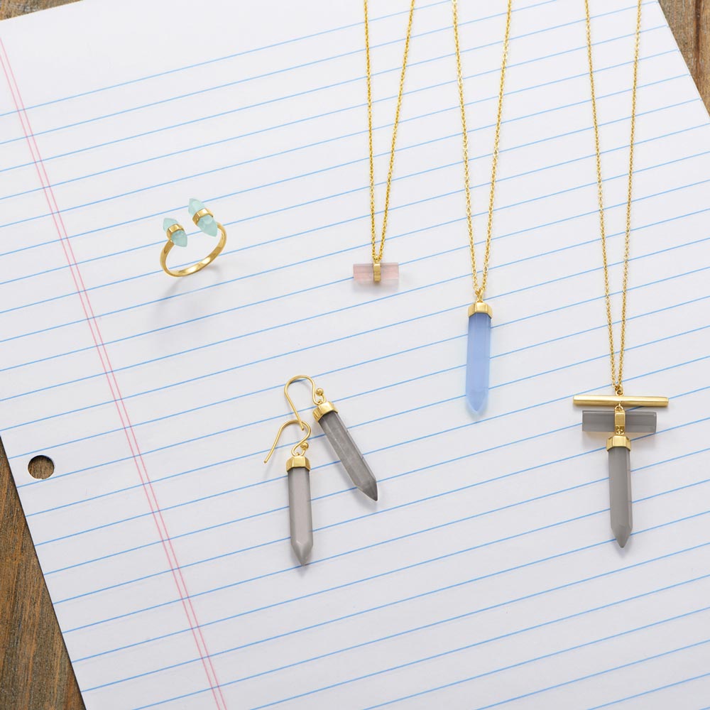 Blue Chalcedony Pencil Necklace in Vermeil Gold