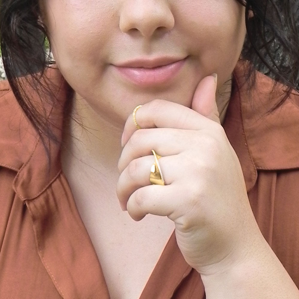 Modern Diagonal CZ  Ring in Vermeil Gold