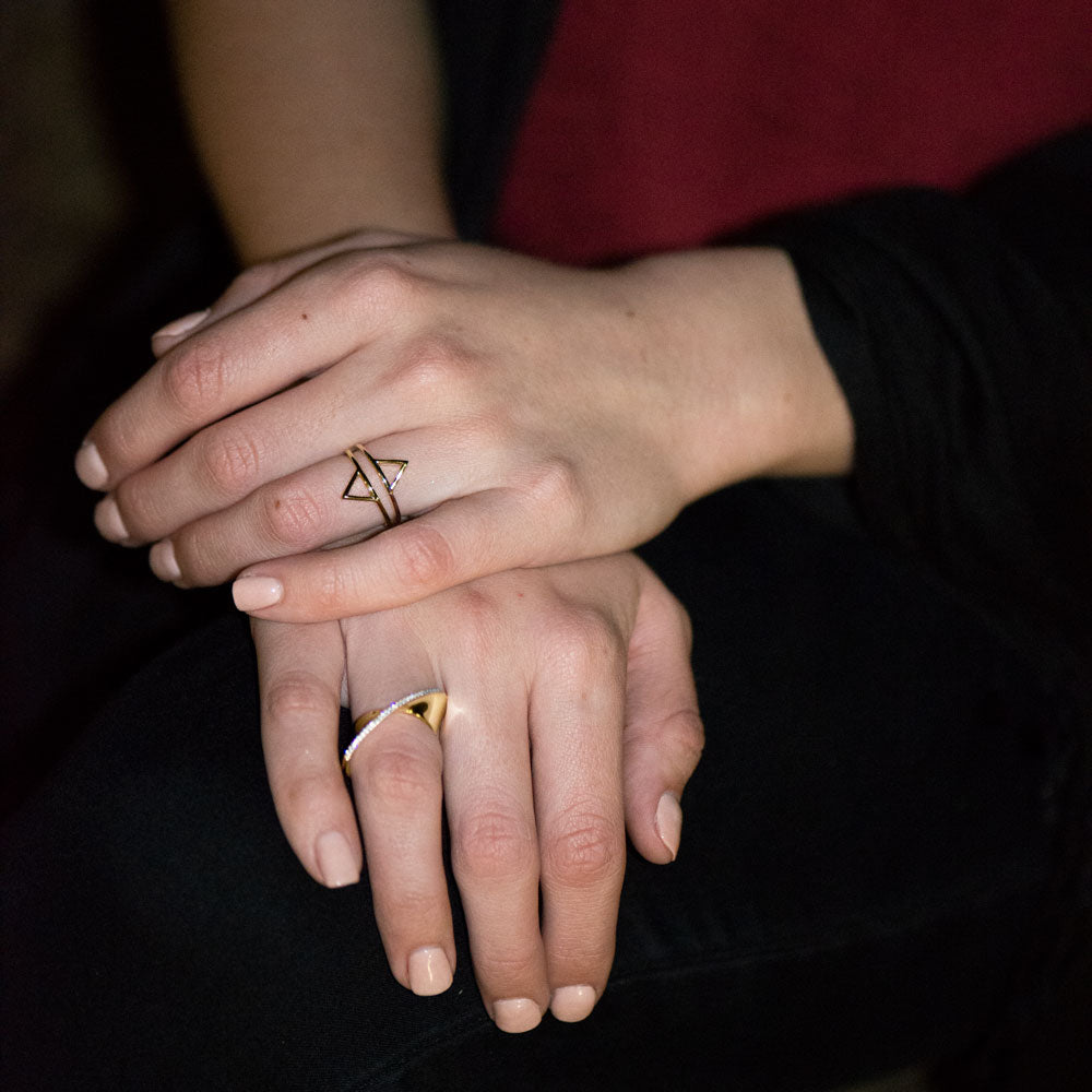 Modern Diagonal CZ  Ring in Vermeil Gold