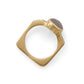 Gray Moonstone with Diamond  Square Ring in Vermeil Gold
