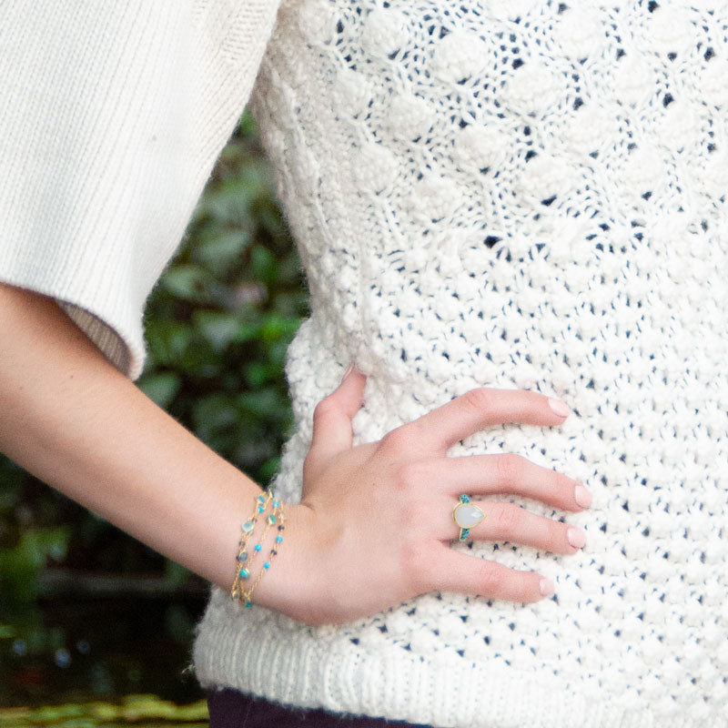 Rainbow Moonstone & Turquoise Vermeil Gold Ring