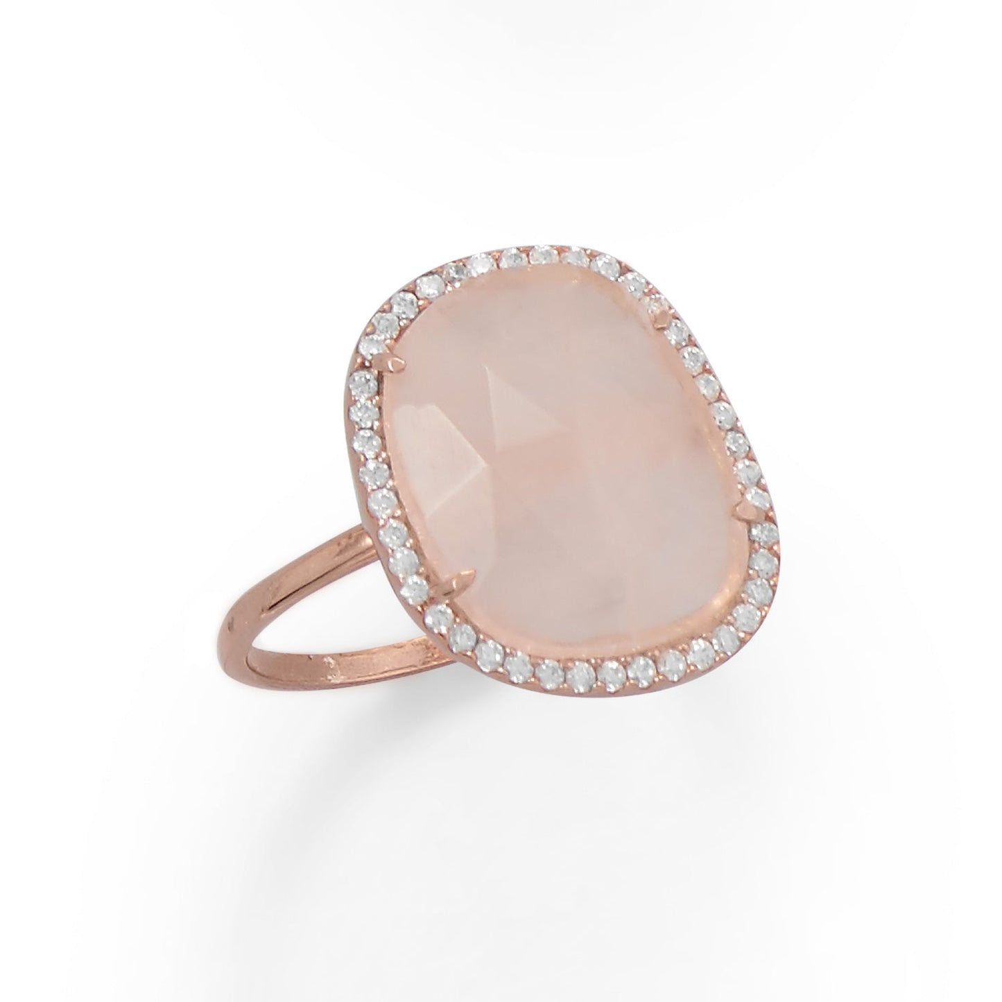 Rose Quartz CZ Halo Ring in Vermeil Gold