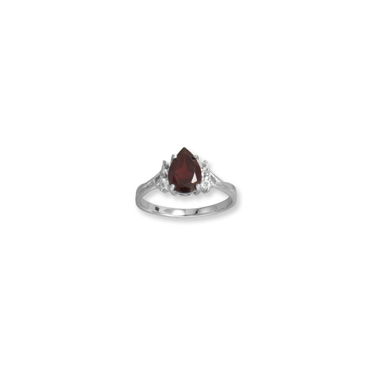 Rhodium Plated Garnet and White Topaz Ring