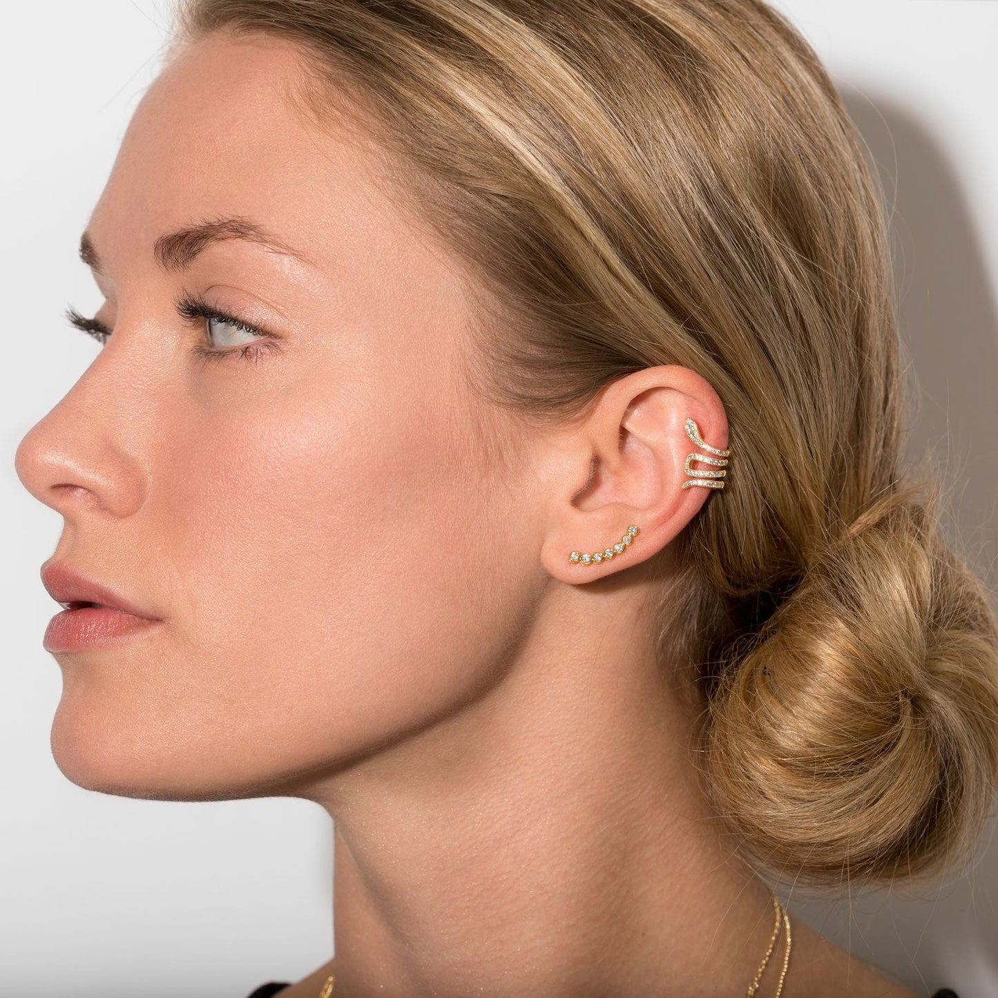 Snake Ear Cuff Earrings With CZ In Vermeil Gold