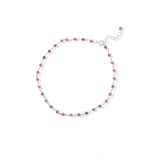 Pop of Pink! 9.5"+1" Tourmaline Bead Anklet