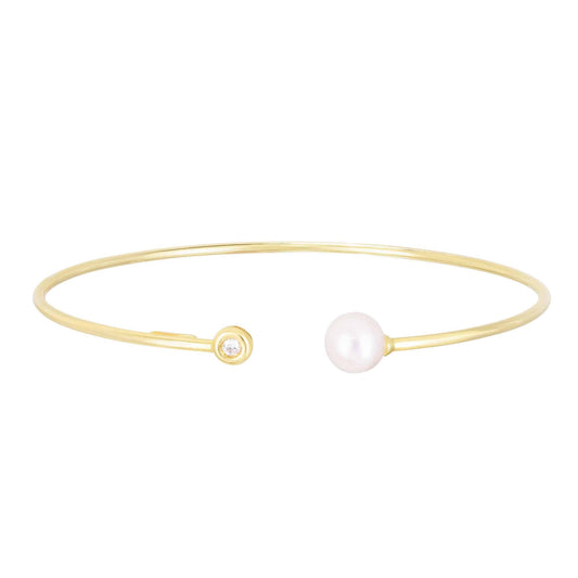 Diamond Pearl 14K Gold Bangle Bracelet