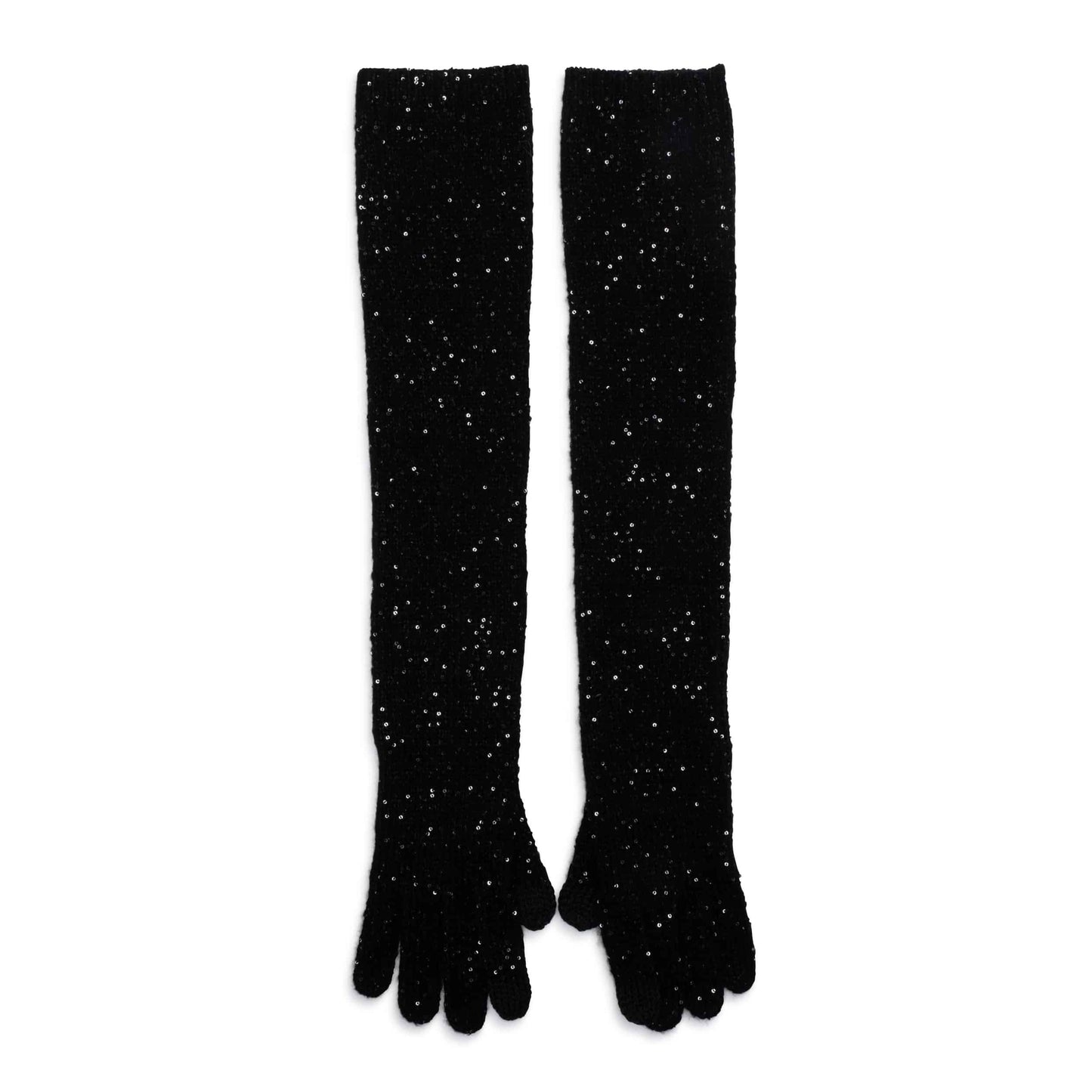 CORALINE Black Long Knit Gloves