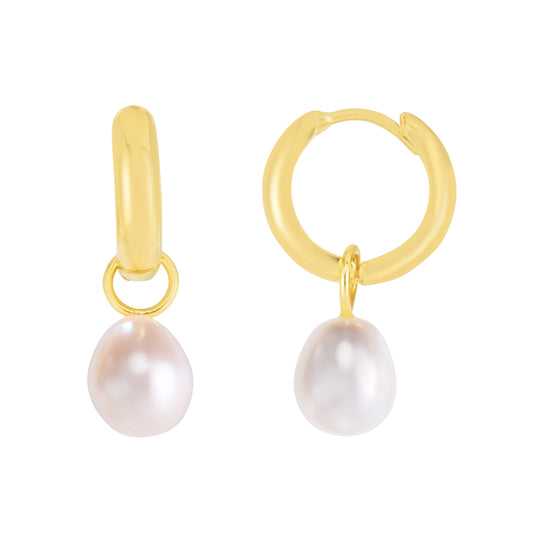 Pearl Huggie 14K Gold Earrings