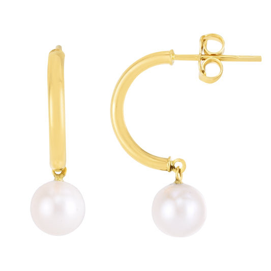 Half-Hoop Pearl Earrings 14K Gold