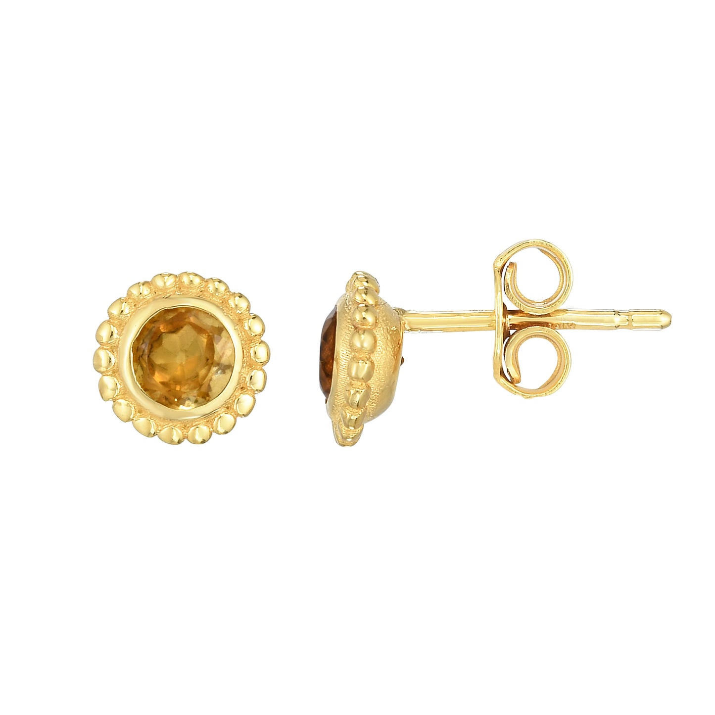 Citrine Birthstone 14K Gold Stud Earrings