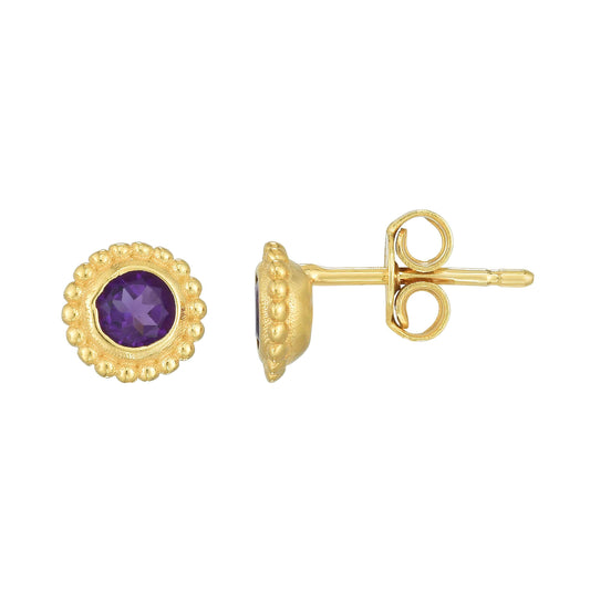 Amethyst  Birthstone 14K Gold Stud Earrings