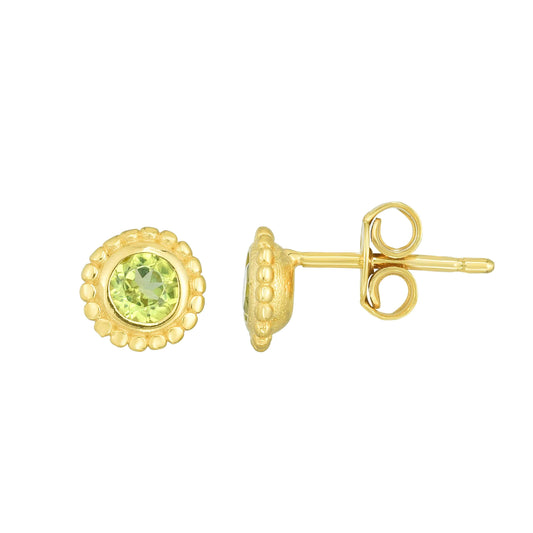 Peridot Birthstone 14K Gold Stud Earrings