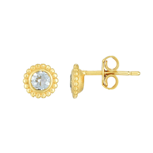 Aquamarine Birthstone 14K Gold Stud Earrings