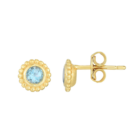 Blue Topaz  Birthstone 14K Gold Stud Earrings