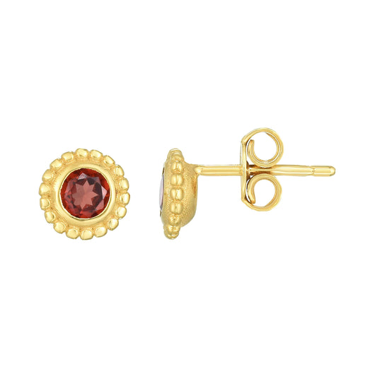 Garnet Birthstone 14K Gold Stud Earrings