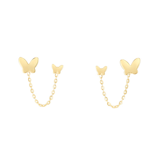 Butterfly Duo 14K Gold Chain Earrings