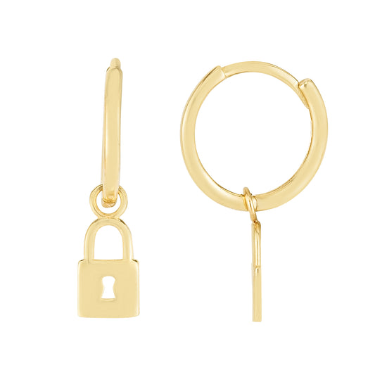 Dangle Lock Huggies Earring 14K Gold