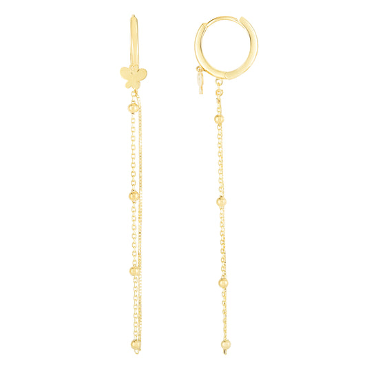 Butterfly Chain Drop Huggies 14k Gold Earring