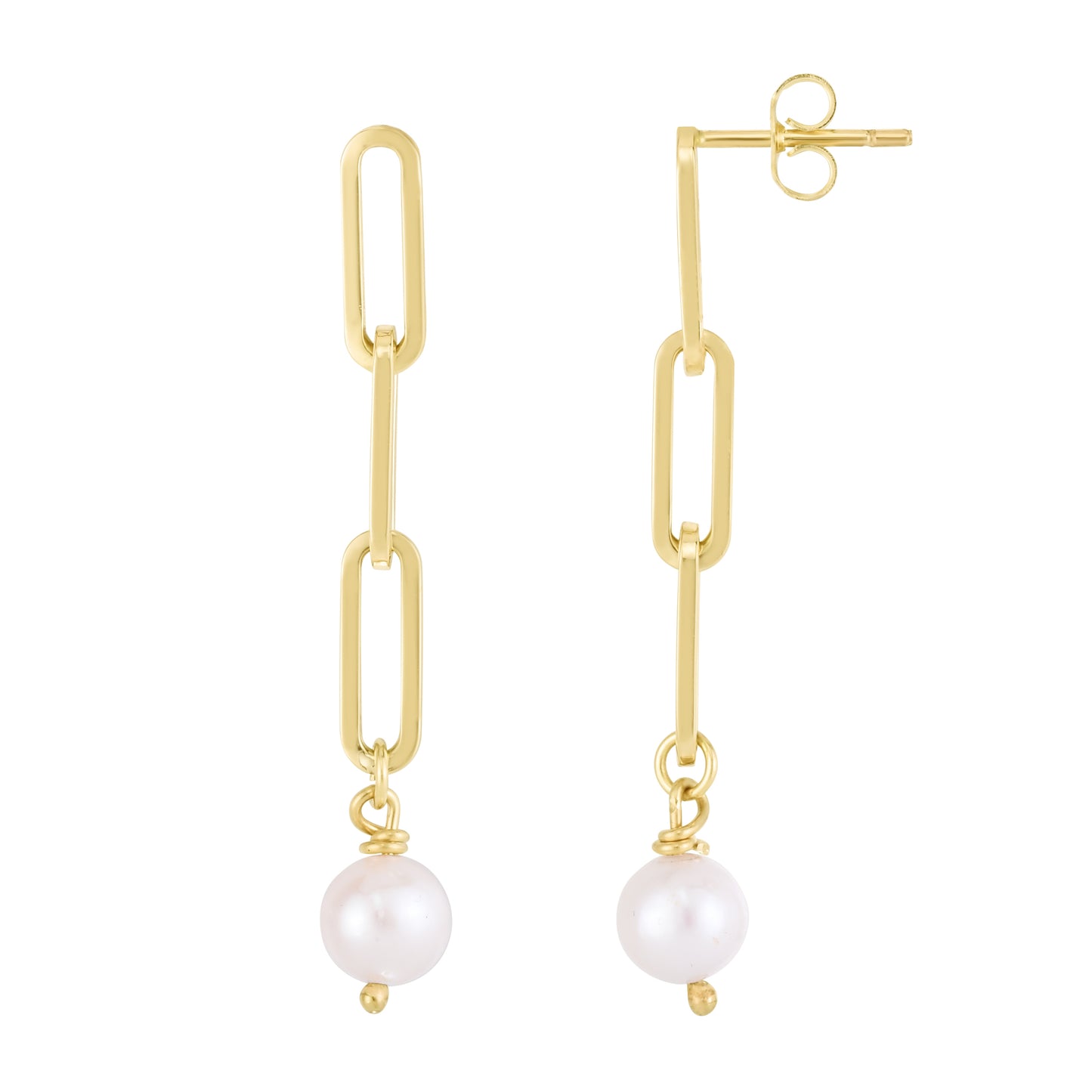 Pearl Paperclip Link 14K Gold Earrings