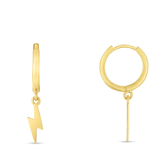 Lighting Bolt Drop Hoop Earrings 14K Gold