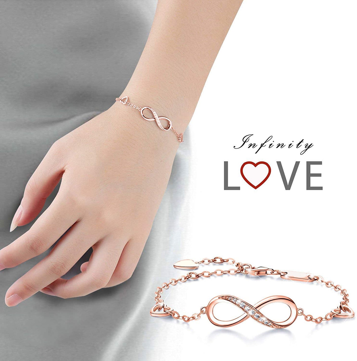 Infinite  Crystal Bracelet  in 14K Rose Gold Plating