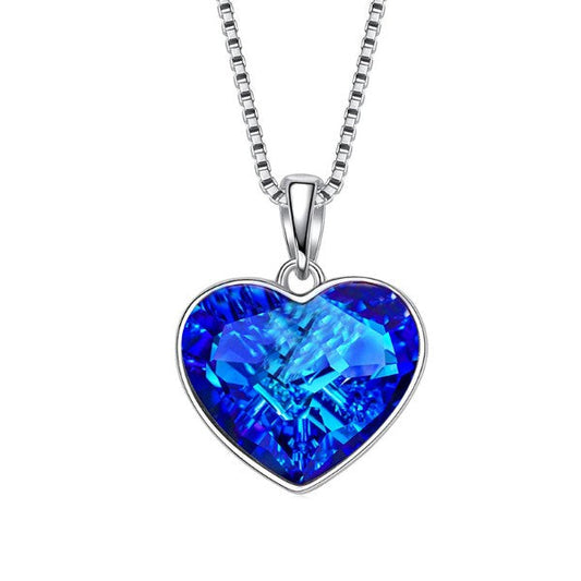 Blue Heart Crystal Necklace in 14K White Gold Plated