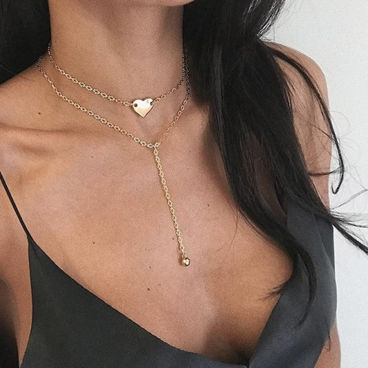 2 Piece Heart Necklace - 18K Gold Plated