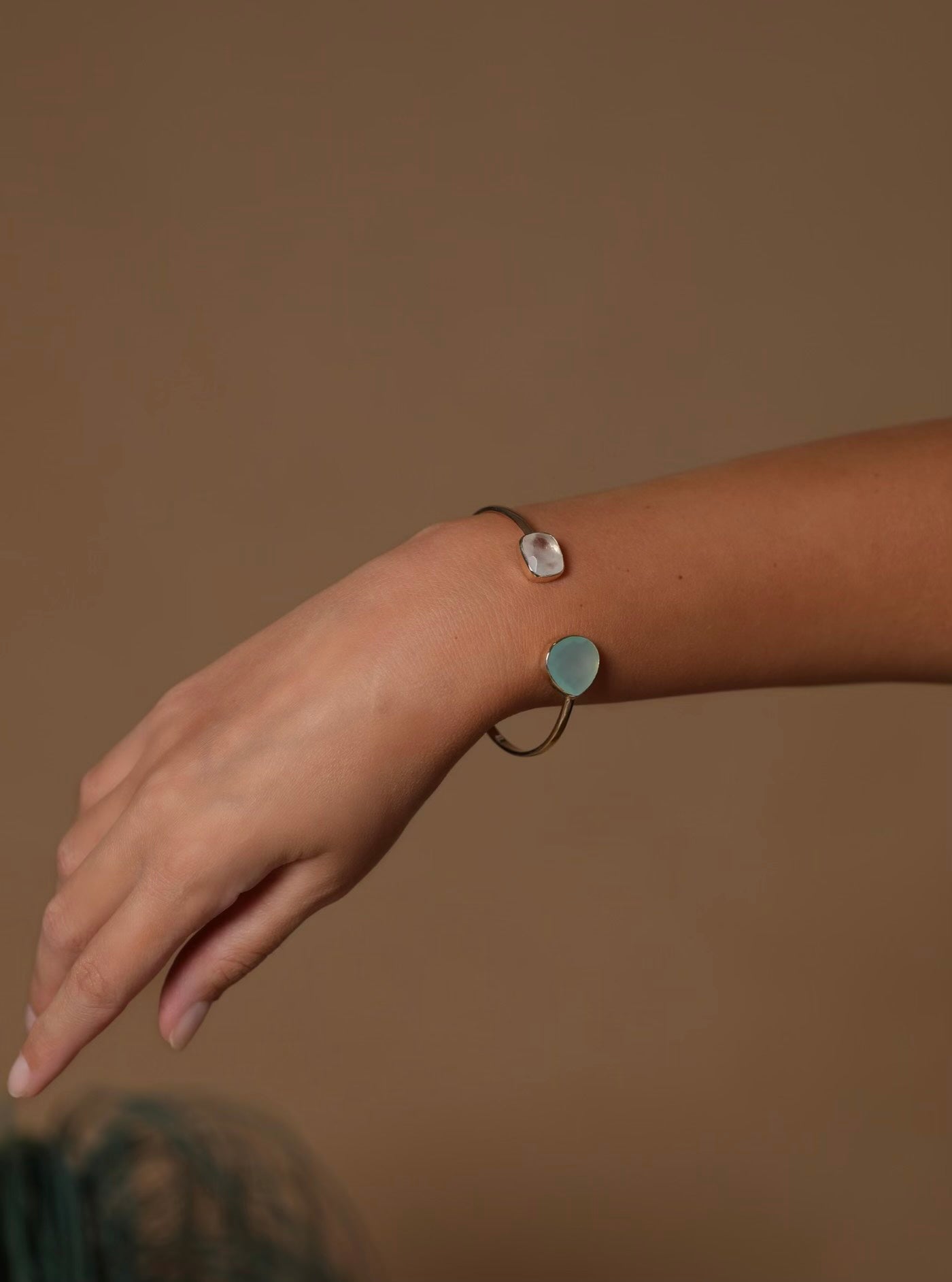 Green Chalcedony and Moonstone Cuff Bracelet