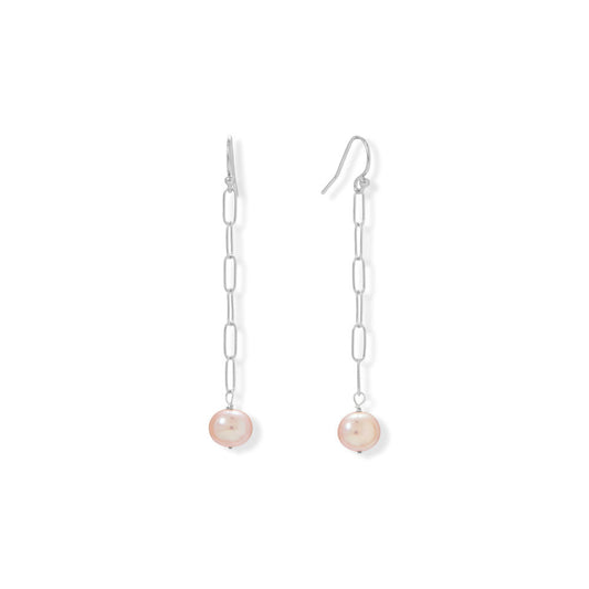 Cultured Freshwater Potato Pearl Paper Clip Chain Drop Earrings