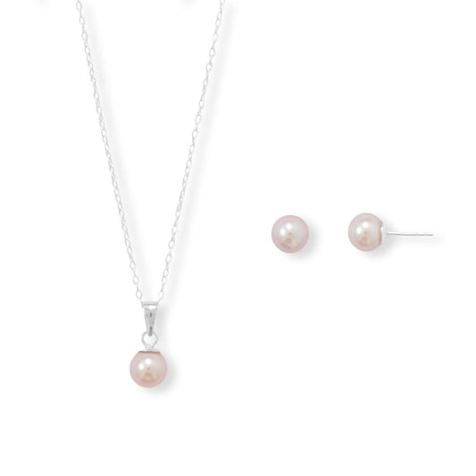 6.5mm Natural Color Cultured Freshwater Pearl Necklace and Earrings Set