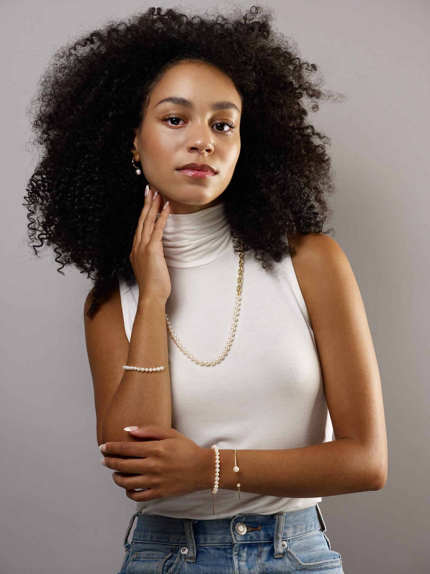 Half Chain Pearl 14K Gold Necklace