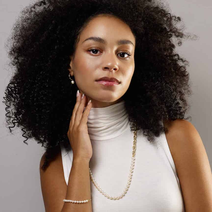 Half Chain Pearl 14K Gold Necklace