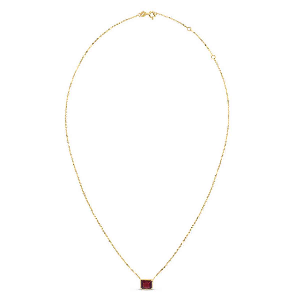 Square Garnet Birthstone 14K Gold Necklace