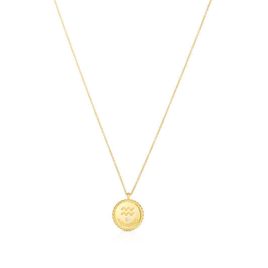 Aquarius Zodiac Diamond 14k Gold  Necklace