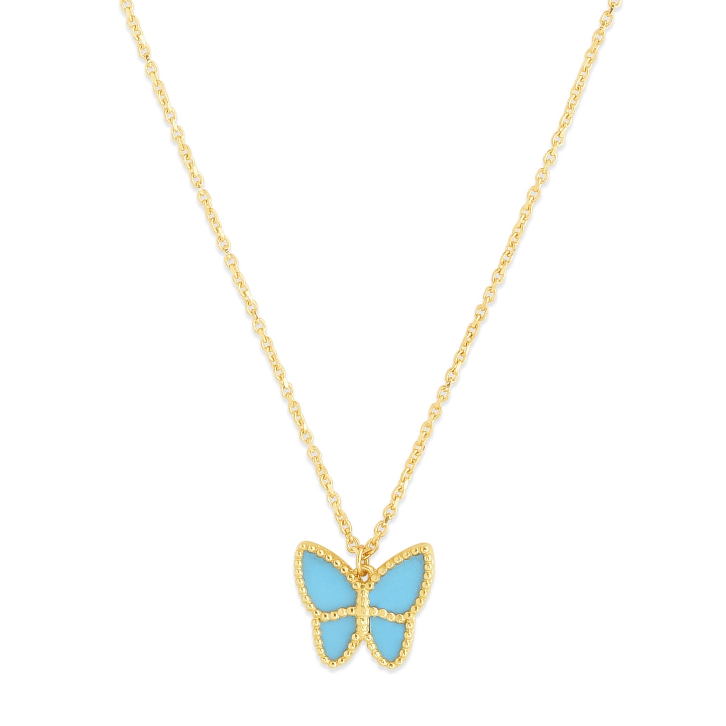 Turquoise Butterfly Talisman 14k Gold Necklace