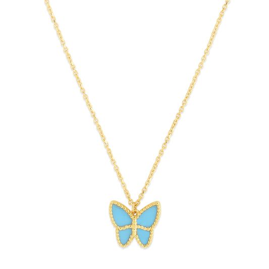 Turquoise Butterfly Talisman 14k Gold Necklace