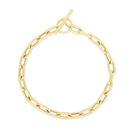 Gold Paperclip Toggle Bracelet 14K Gold