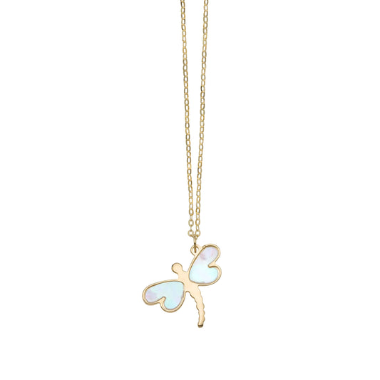 Pearl Dragonfly 14K Gold Necklace