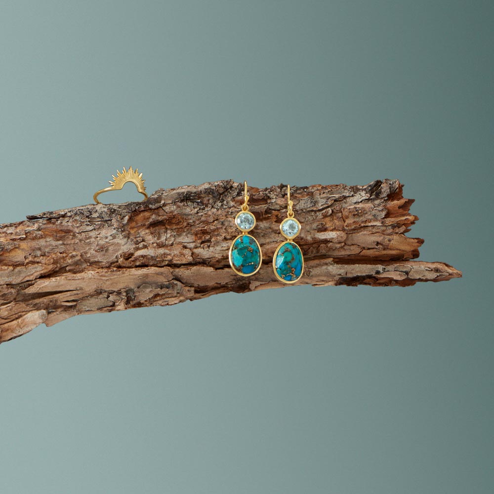 Turquoise & Blue Topaz Earrings in Vermeil Gold