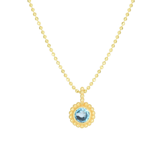 Blue Topaz Birthstone 14K Gold Necklace