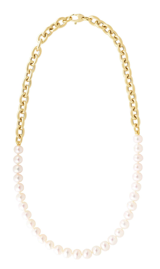 Half Chain Pearl 14K Gold Necklace