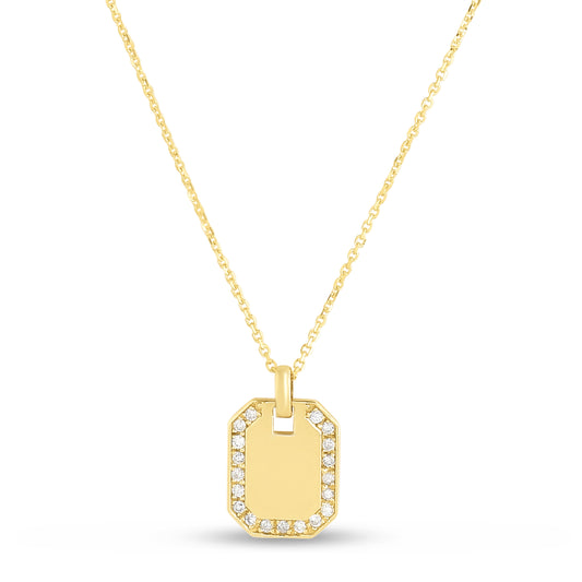 Diamond Rectangle Tag 14K Gold Necklace