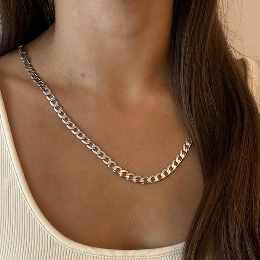 Unisex Curb Chain Silver Necklace