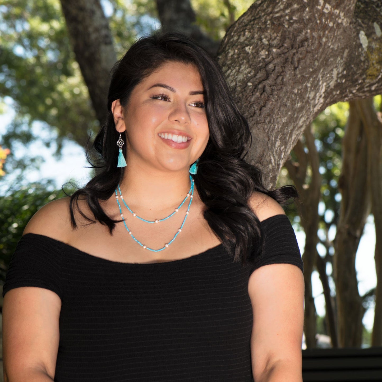 Turquoise Magnesite and  Pearl Bead Necklace