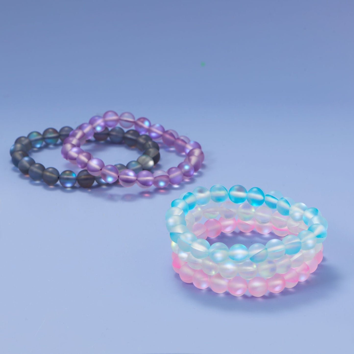 Blue Green Rainbow Glass Stretch Bracelet